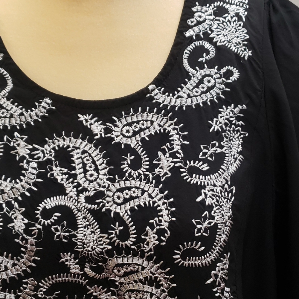 Sz PL Westbound Boho Black Embroidered Top C17 - Picture 3 of 7